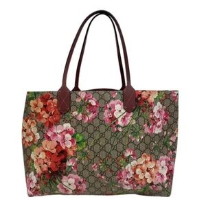 Gucci Floral Canvas Tote with Brown Handles